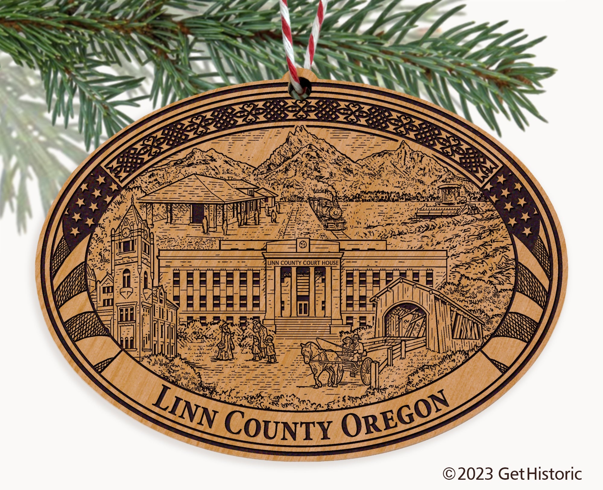 Linn County Oregon Engraved Natural Ornament