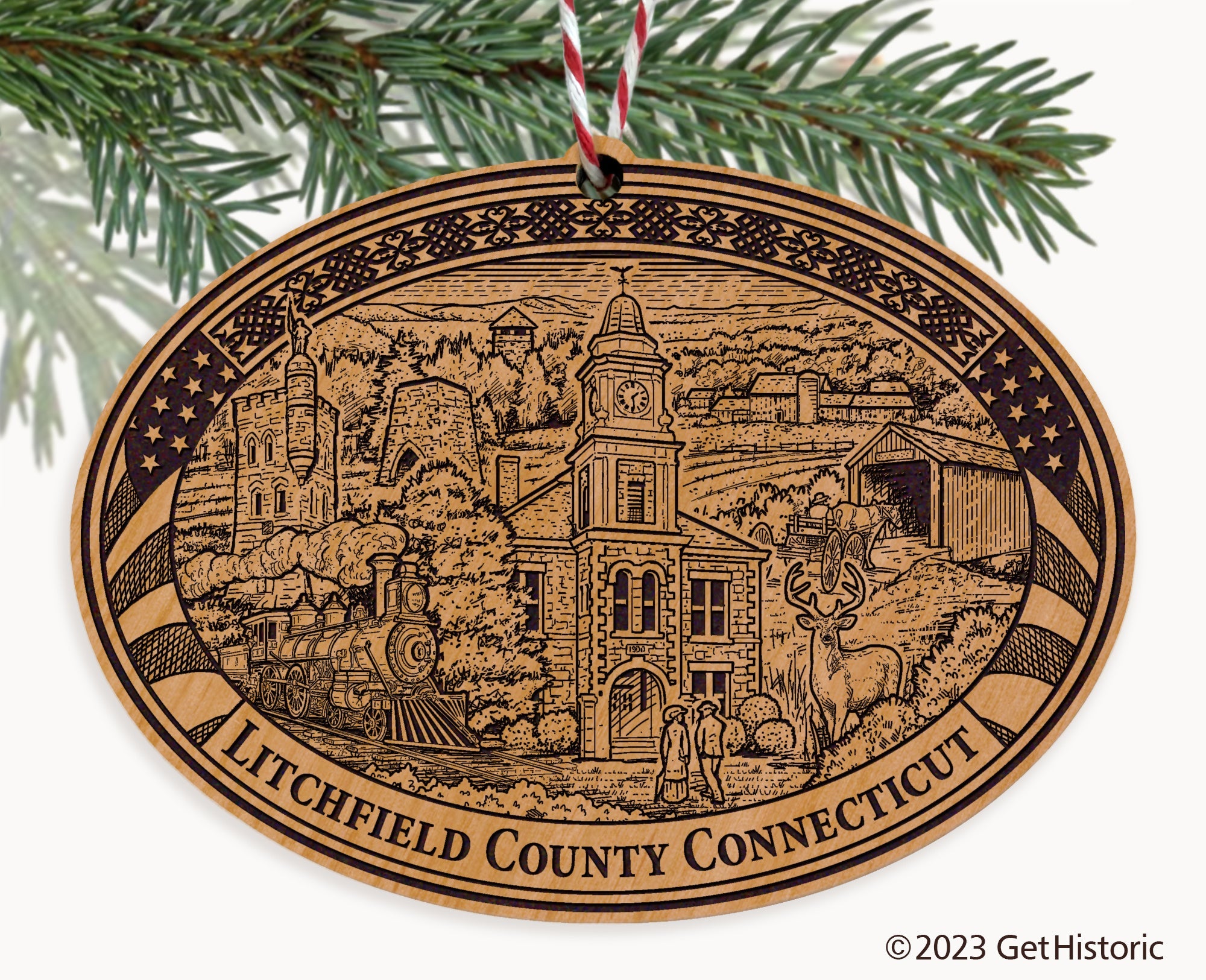 Litchfield County Connecticut Engraved Natural Ornament