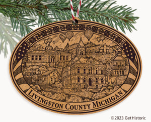 Livingston County Michigan Engraved Natural Ornament