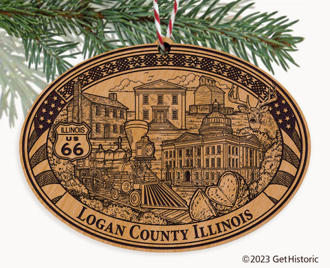 Logan County Illinois Engraved Natural Ornament