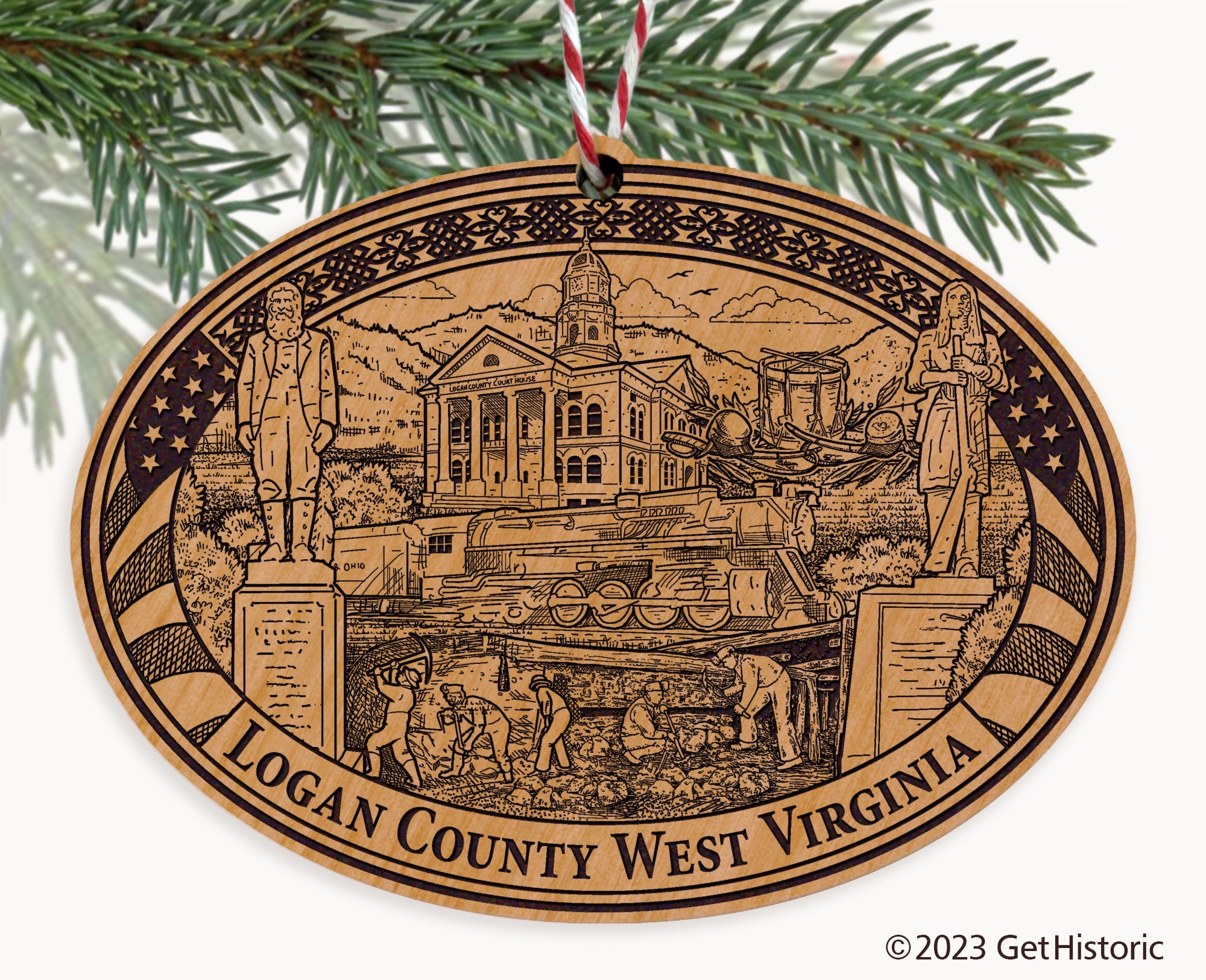 Logan County West Virginia Engraved Natural Ornament