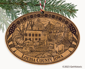 Louisa County Iowa Engraved Natural Ornament