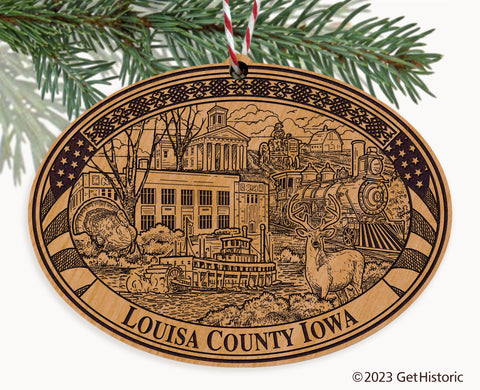 Louisa County Iowa Engraved Natural Ornament