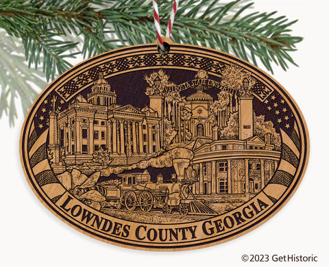 Lowndes County Georgia Engraved Natural Ornament