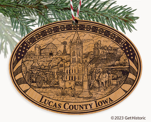 Lucas County Iowa Engraved Natural Ornament