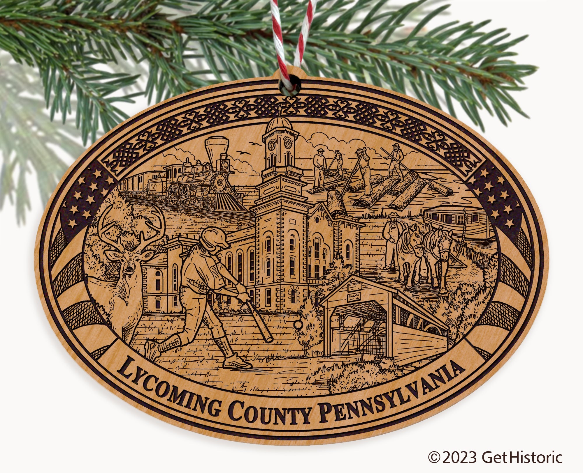 Lycoming County Pennsylvania Engraved Natural Ornament