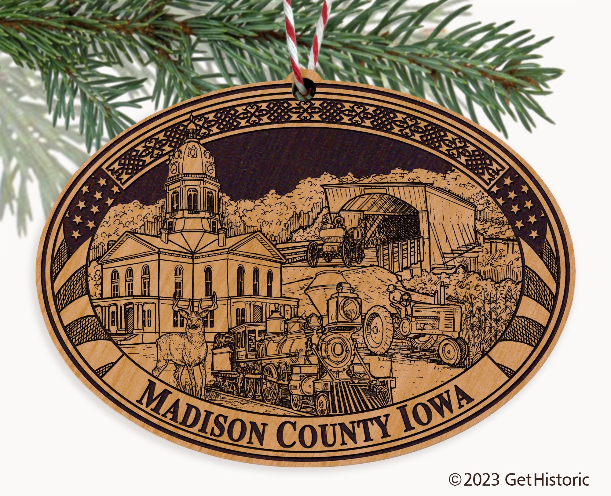 Madison County Iowa Engraved Natural Ornament
