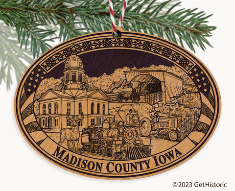Madison County Iowa Engraved Natural Ornament