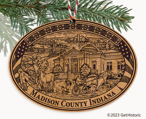 Madison County Indiana Engraved Natural Ornament