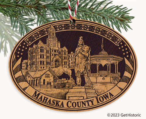 Mahaska County Iowa Engraved Natural Ornament