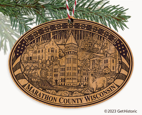 Marathon County Wisconsin Engraved Natural Ornament