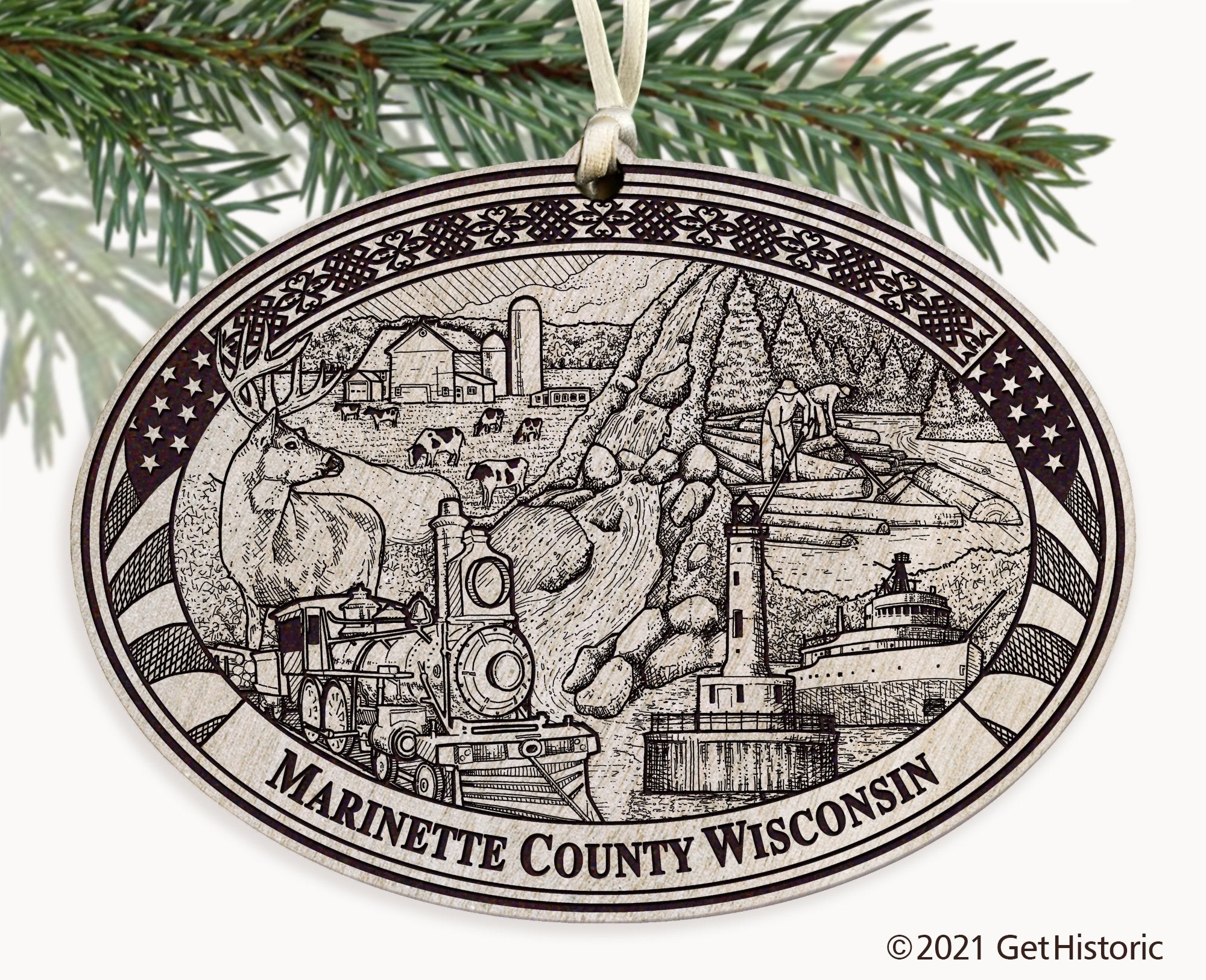 Marinette County Wisconsin Engraved Ornament