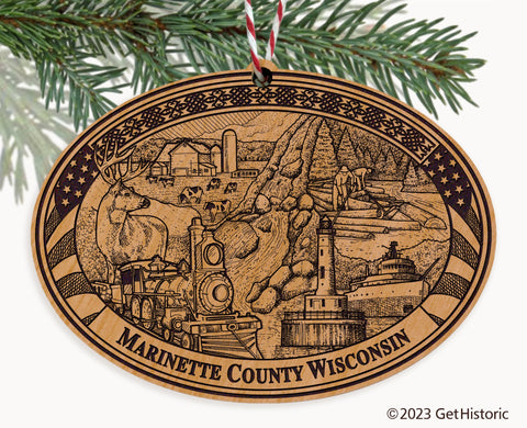 Marinette County Wisconsin Engraved Natural Ornament
