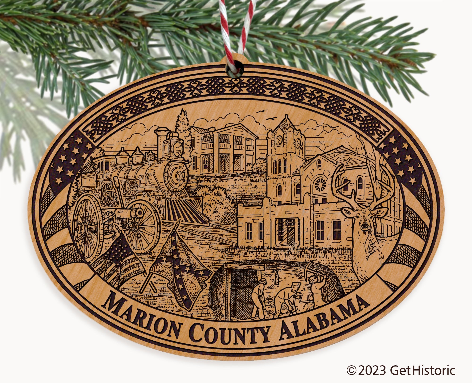 Marion County Alabama Engraved Natural Ornament