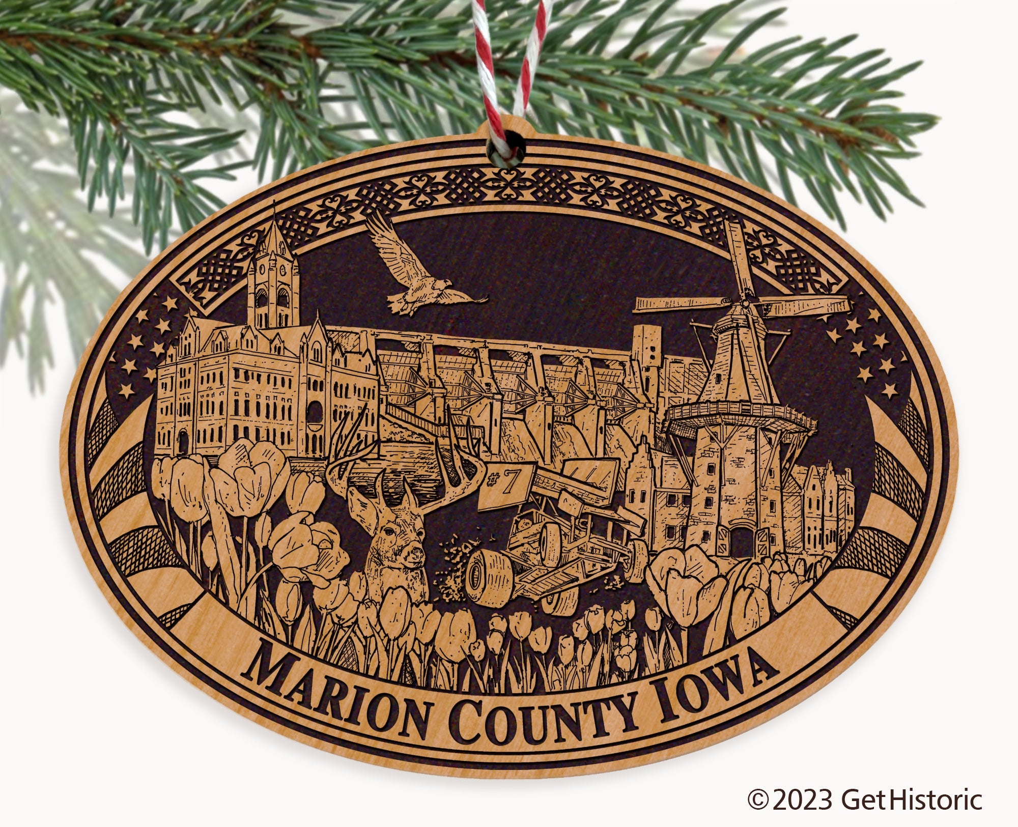 Marion County Iowa Engraved Natural Ornament