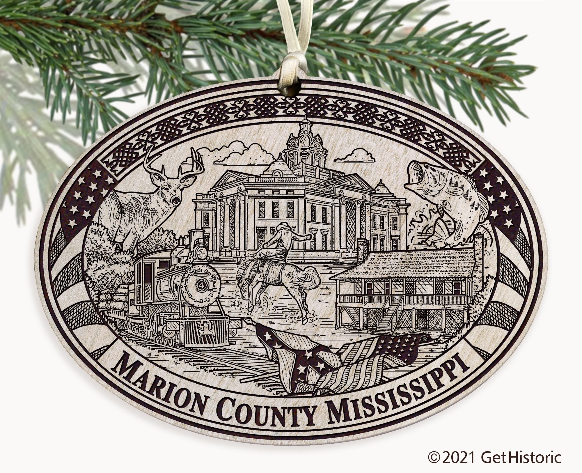 Marion County Mississippi Engraved Ornament