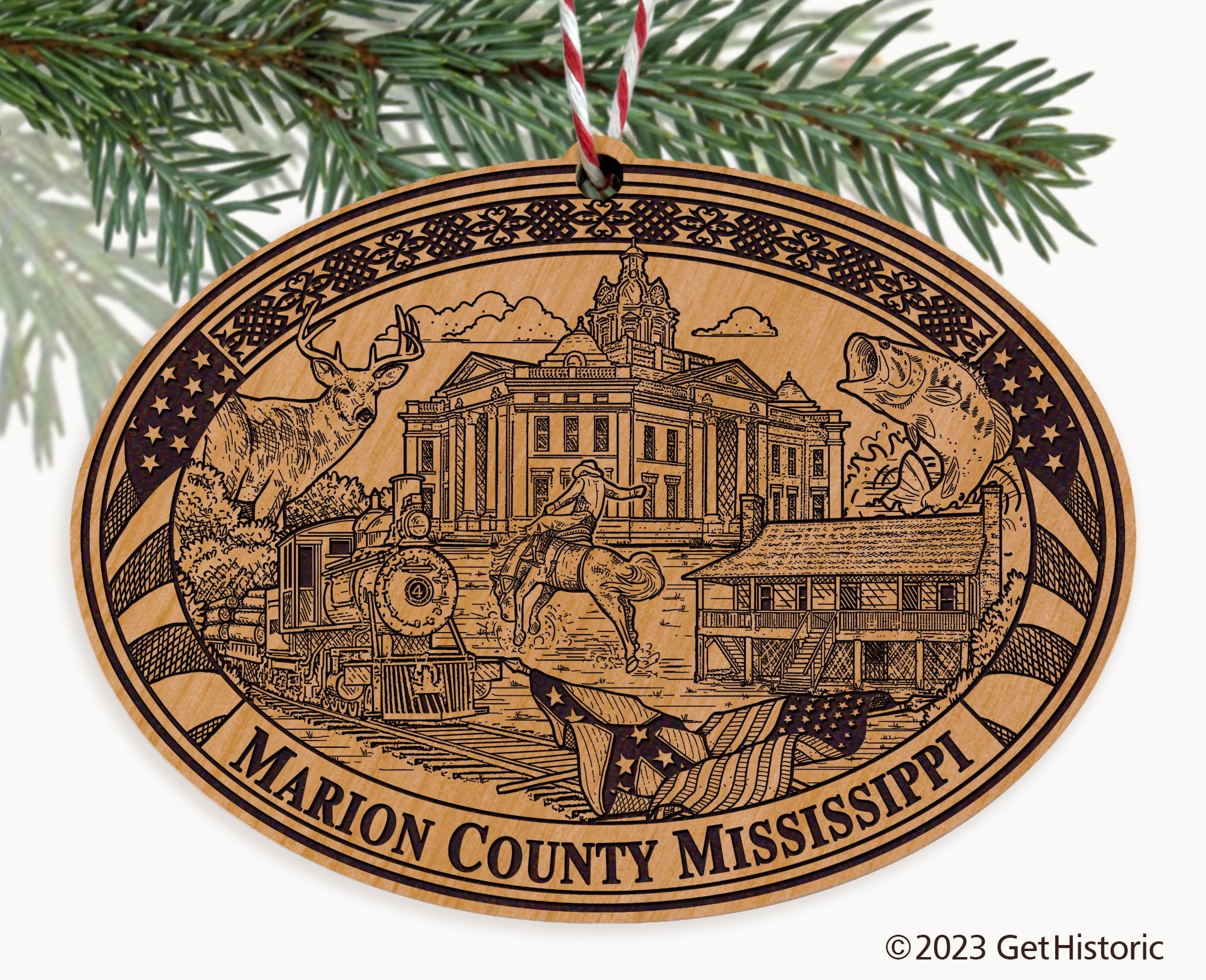 Marion County Mississippi Engraved Natural Ornament