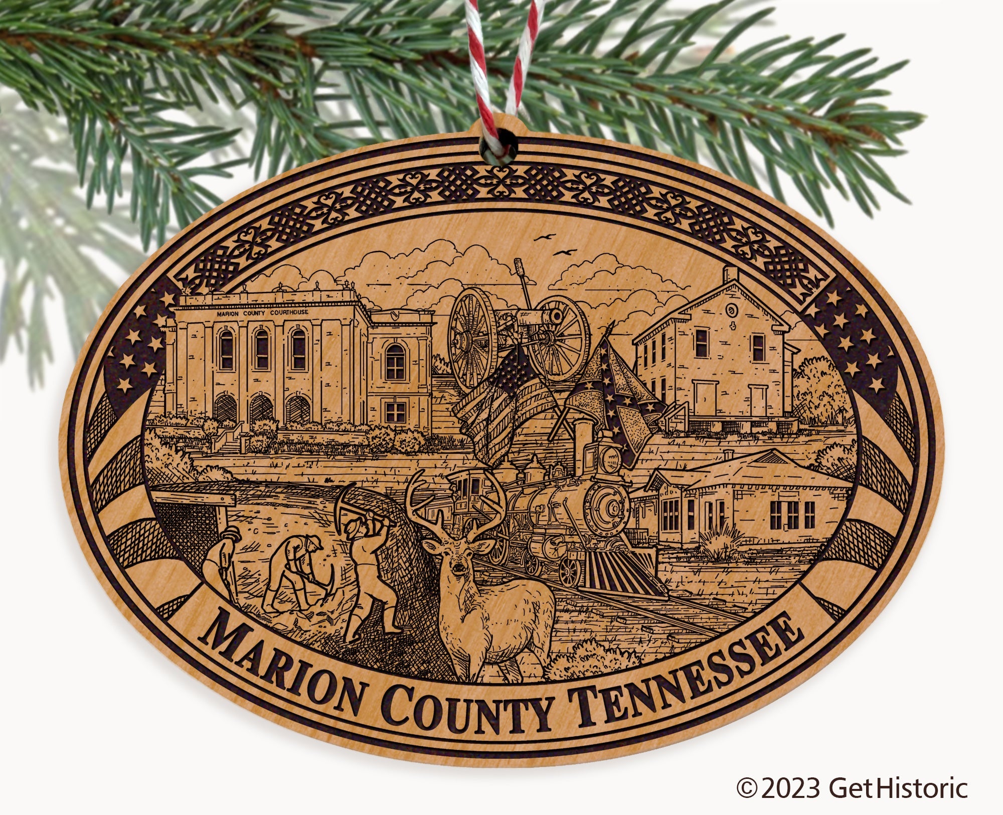 Marion County Tennessee Engraved Natural Ornament
