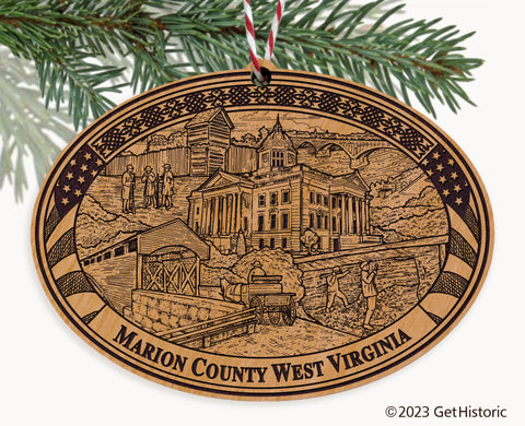 Marion County West Virginia Engraved Natural Ornament