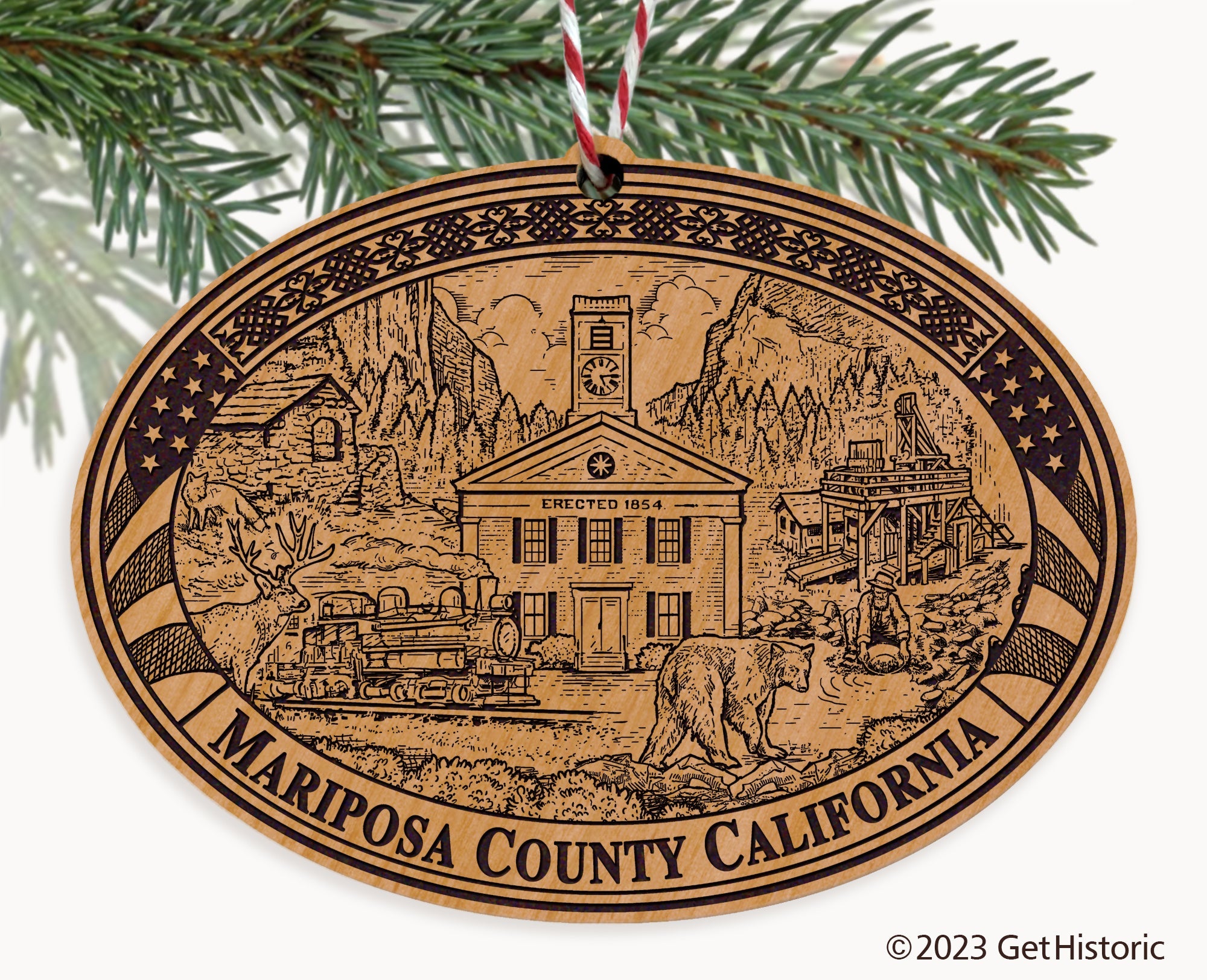 Mariposa County California Engraved Natural Ornament