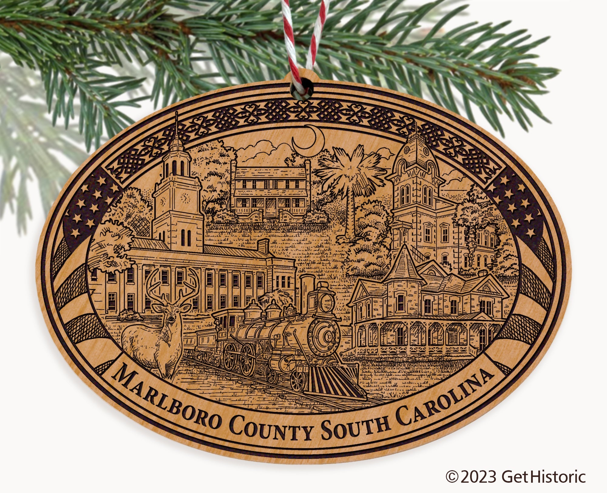 Marlboro County South Carolina Engraved Natural Ornament
