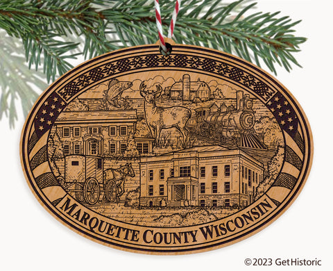 Marquette County Wisconsin Engraved Natural Ornament