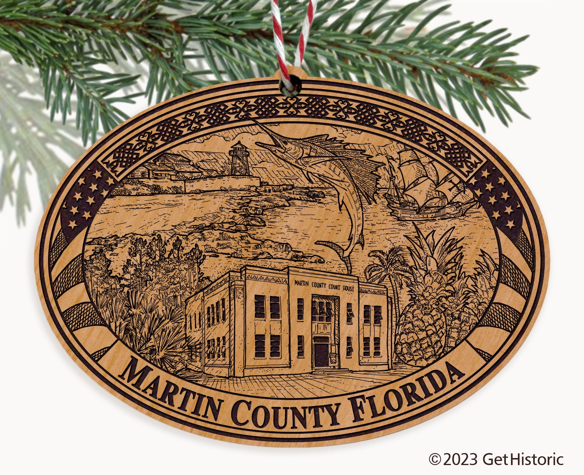 Martin County Florida Engraved Natural Ornament