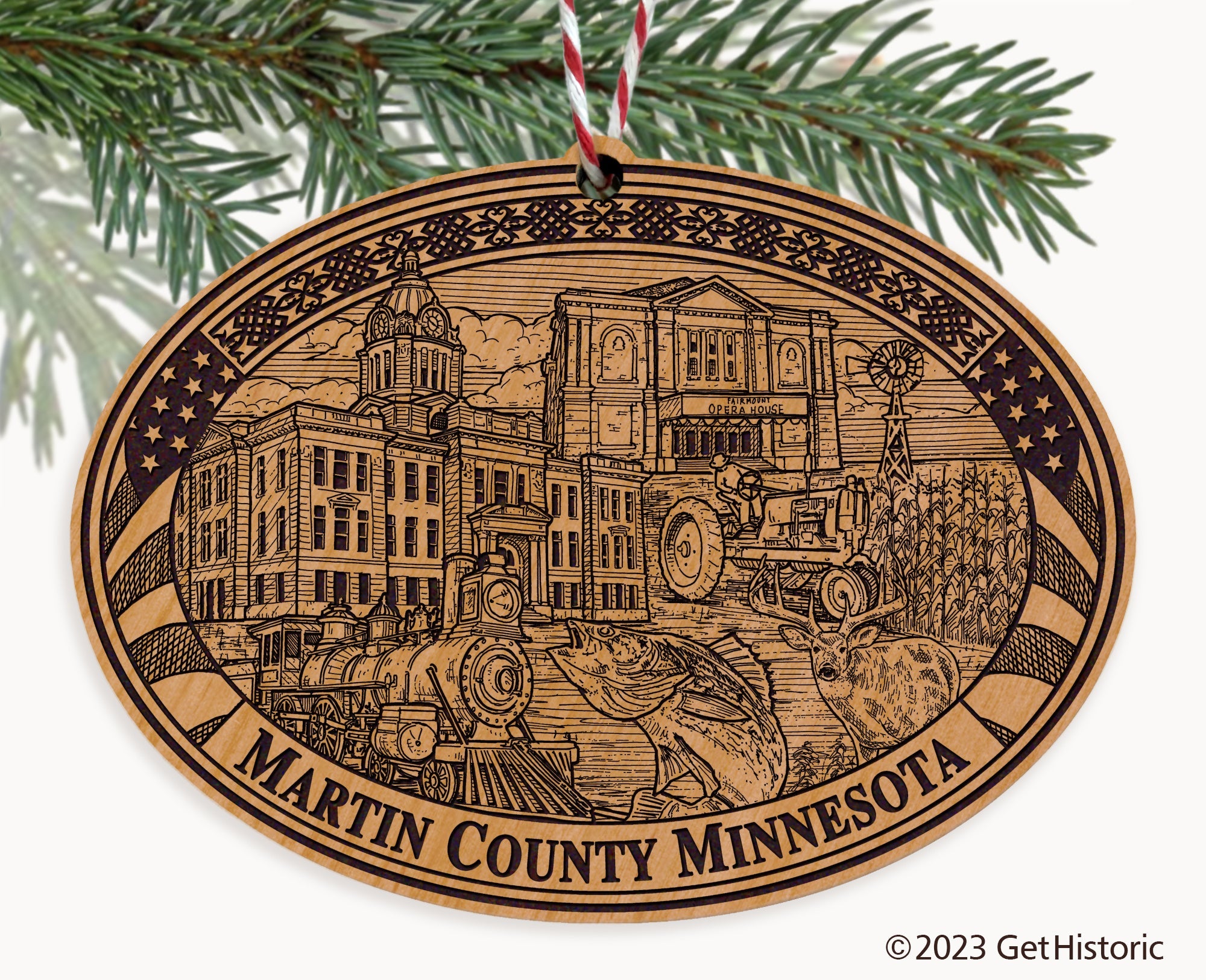 Martin County Minnesota Engraved Natural Ornament