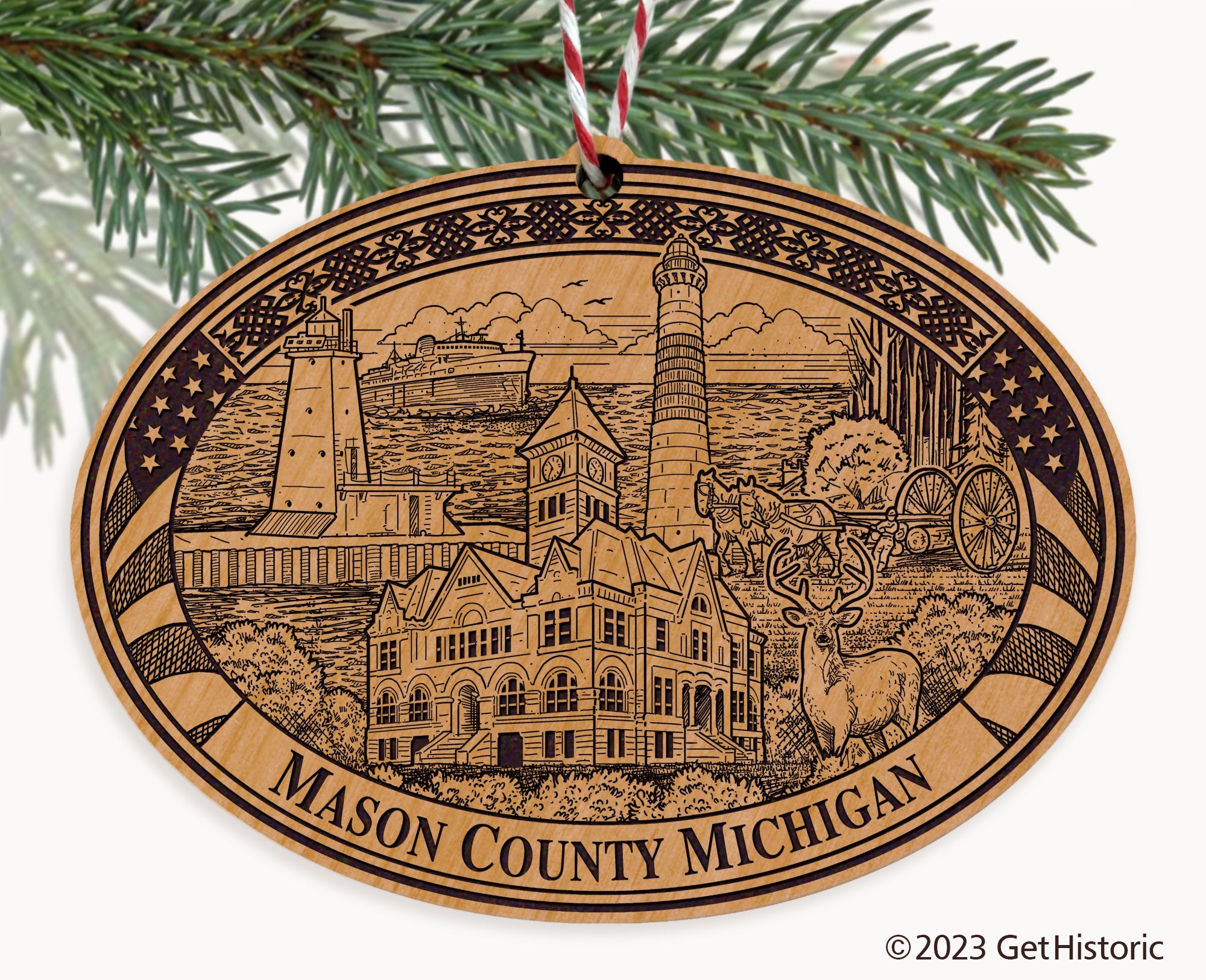 Mason County Michigan Engraved Natural Ornament