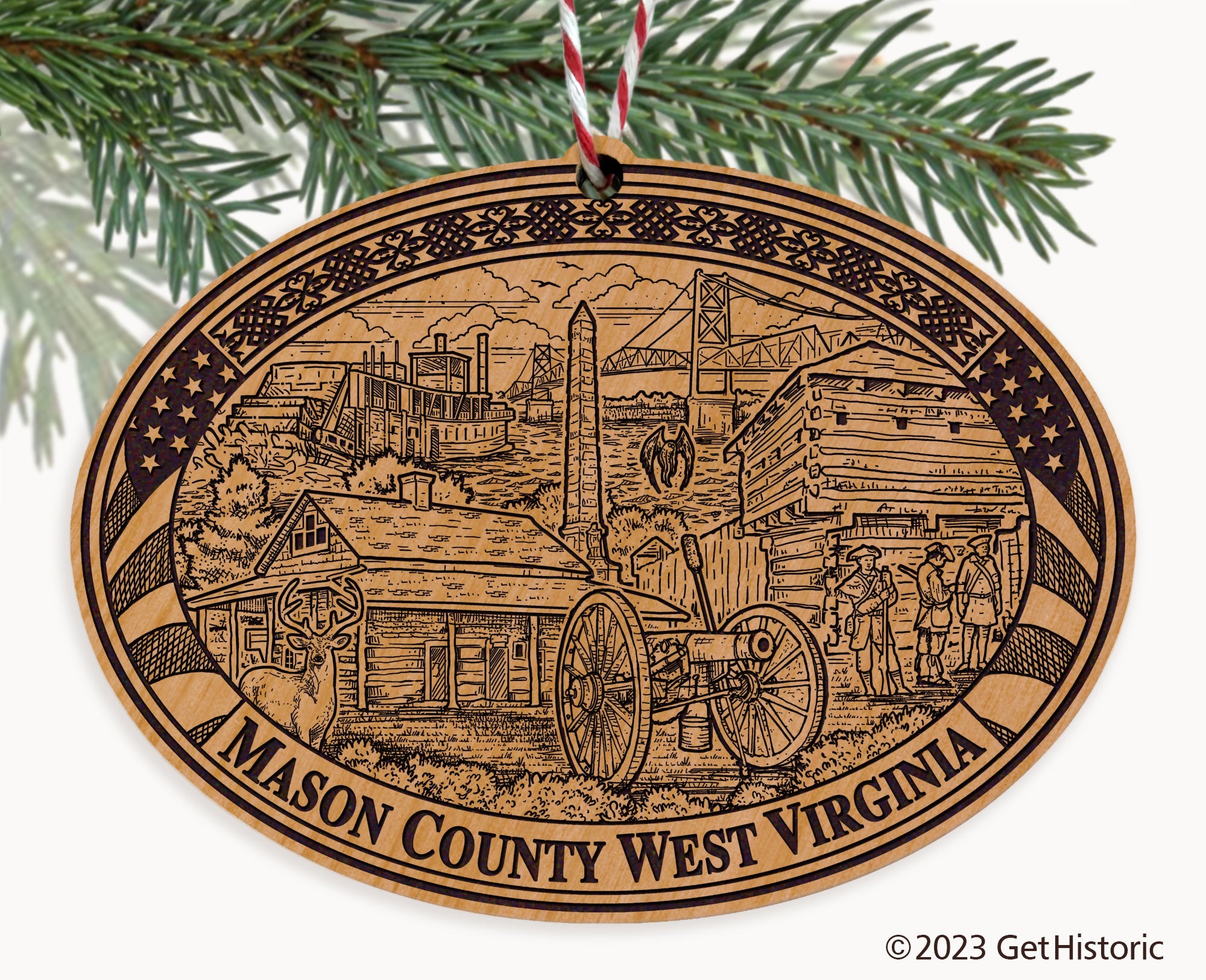 Mason County West Virginia Engraved Natural Ornament