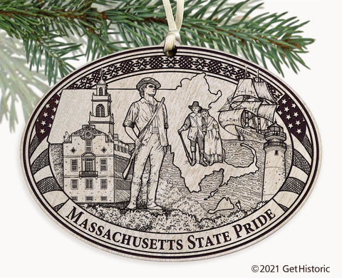 Massachusetts State Engraved Ornament