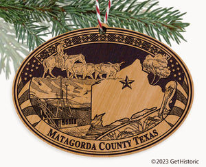 Matagorda County Texas Engraved Natural Ornament