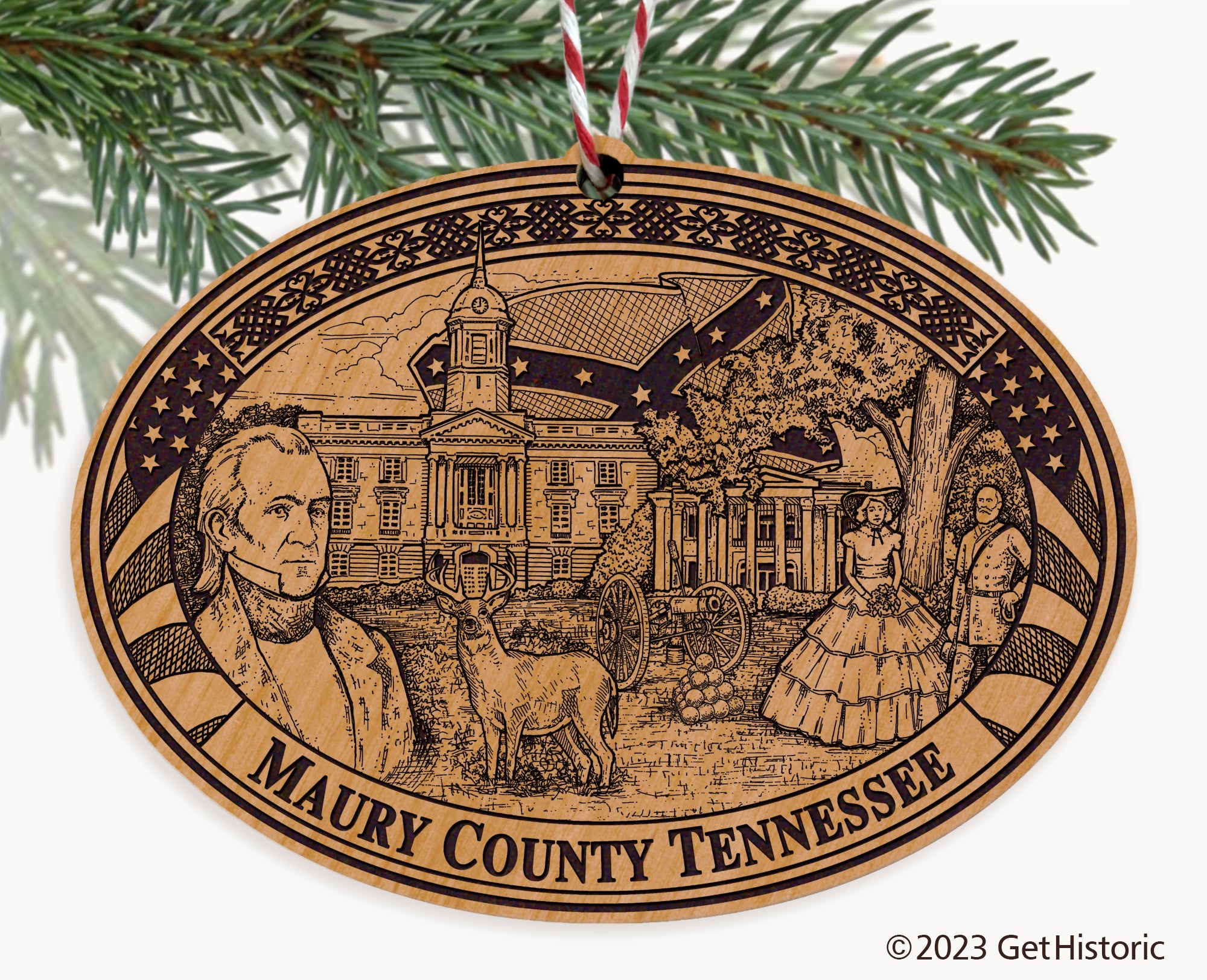 Maury County Tennessee Engraved Natural Ornament