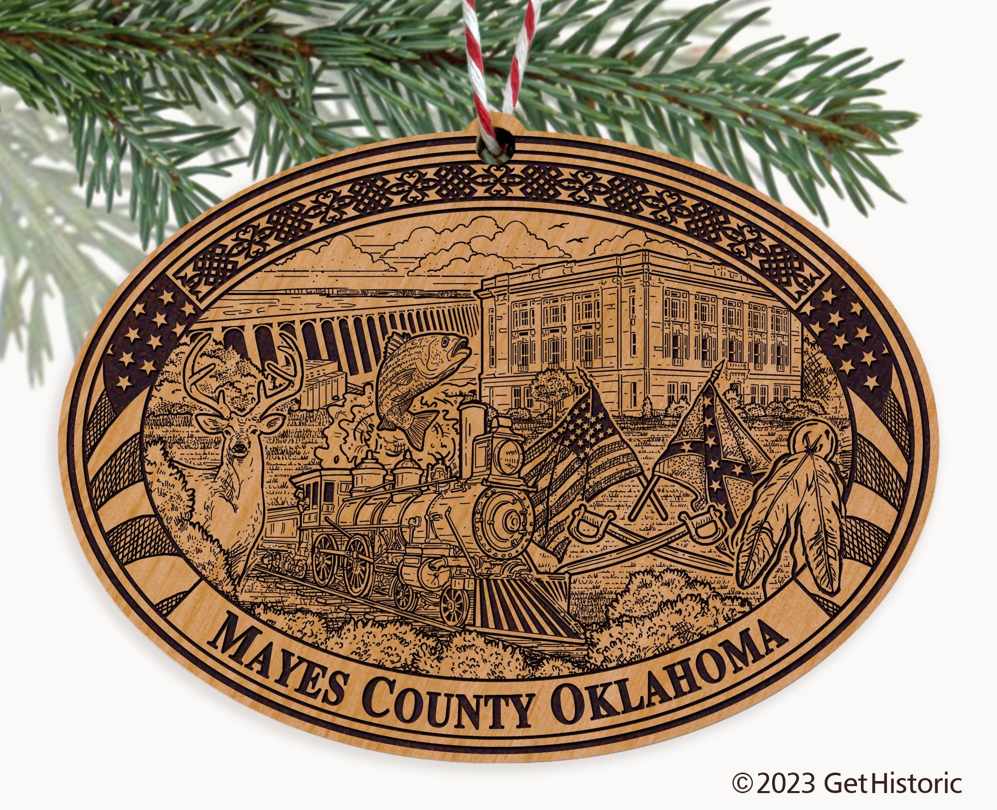Mayes County Oklahoma Engraved Natural Ornament