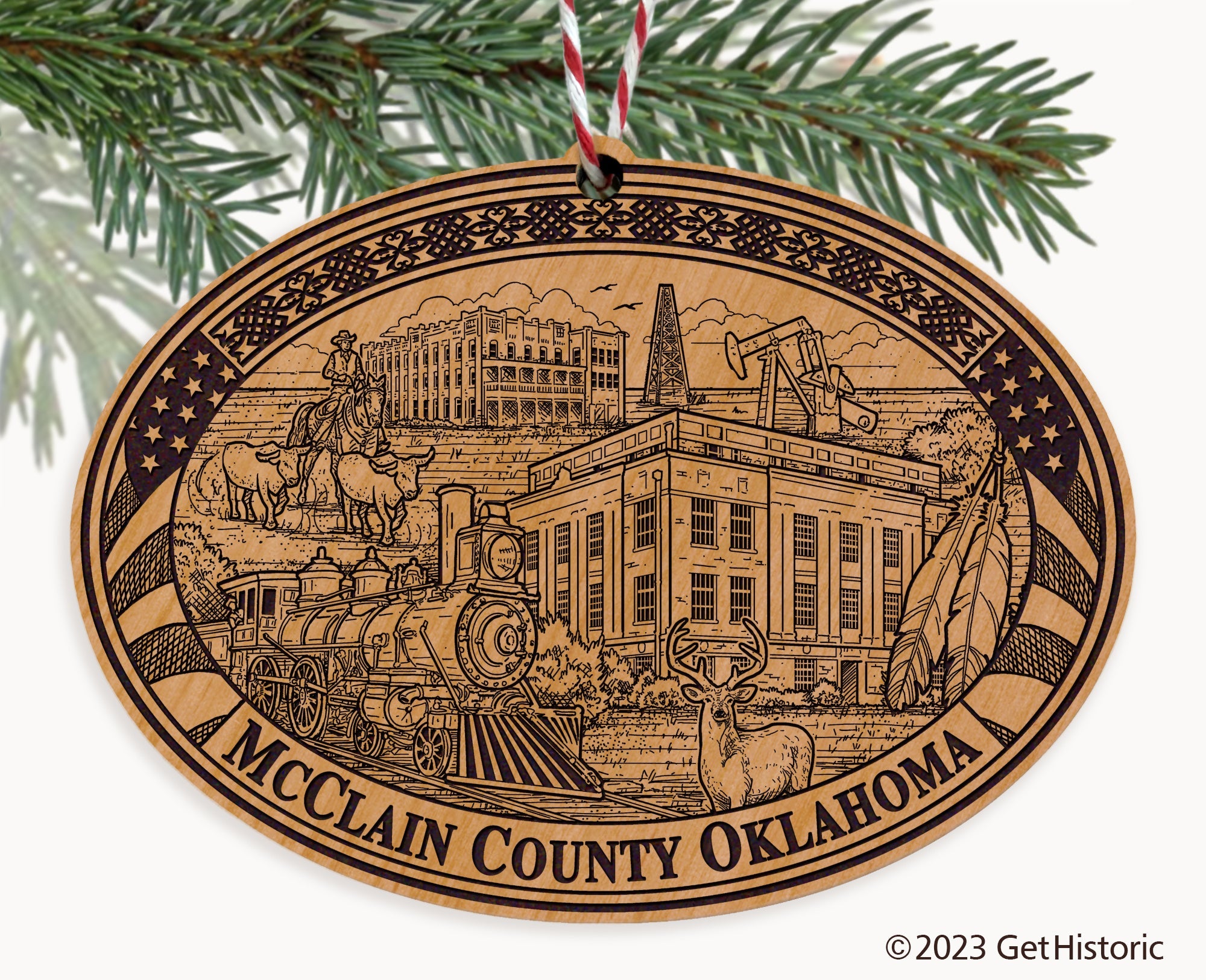 McClain County Oklahoma Engraved Natural Ornament