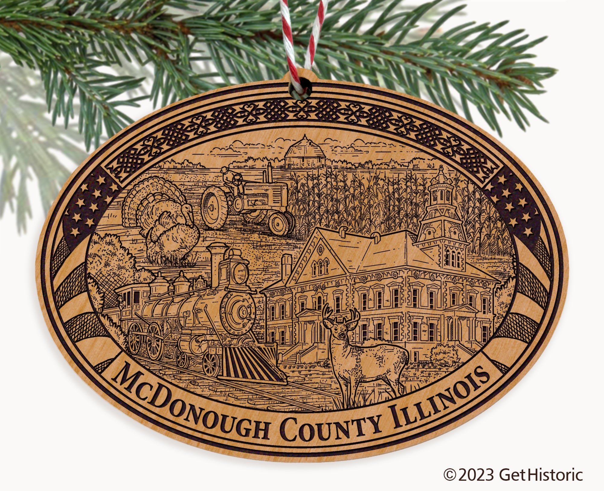 McDonough County Illinois Engraved Natural Ornament