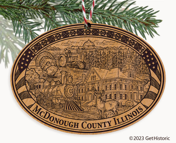 McDonough County Illinois Engraved Natural Ornament