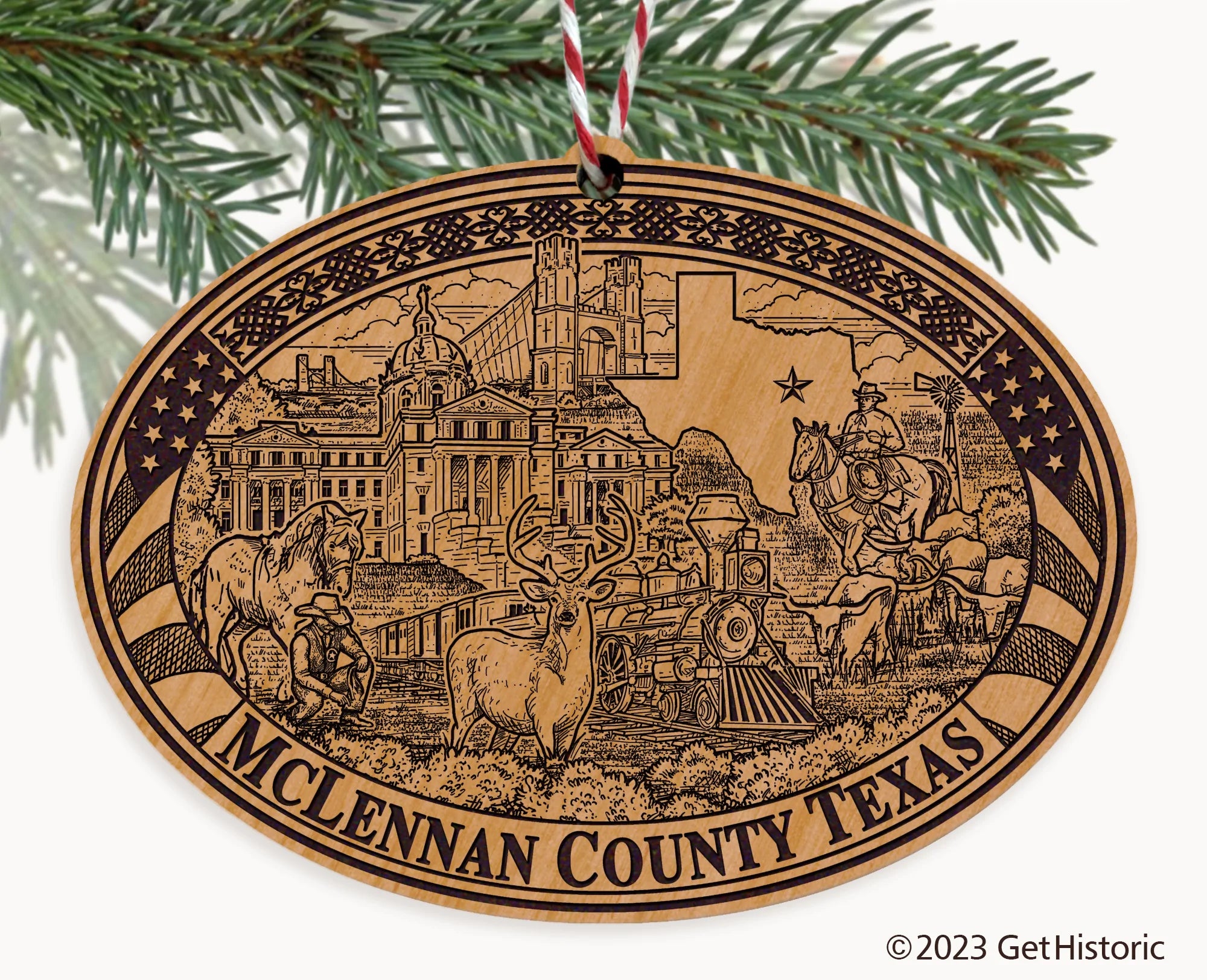 McLennan County Texas Engraved Natural Ornament