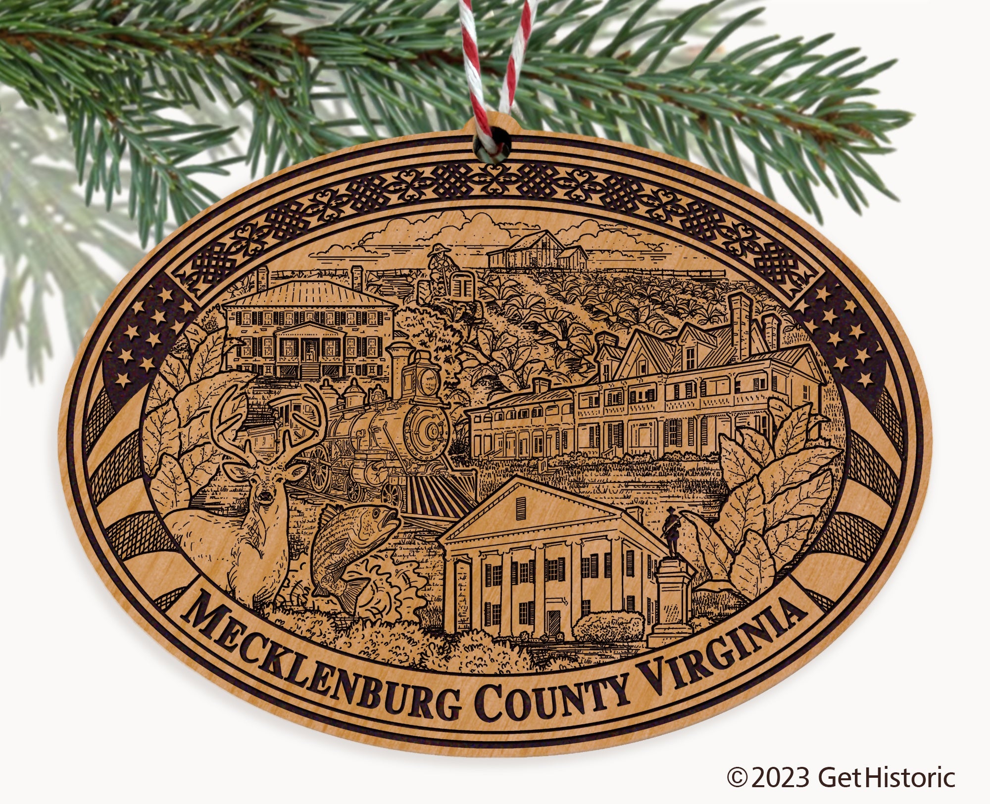 Mecklenburg County Virginia Engraved Natural Ornament