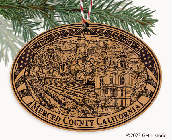 Merced County California Engraved Natural Ornament