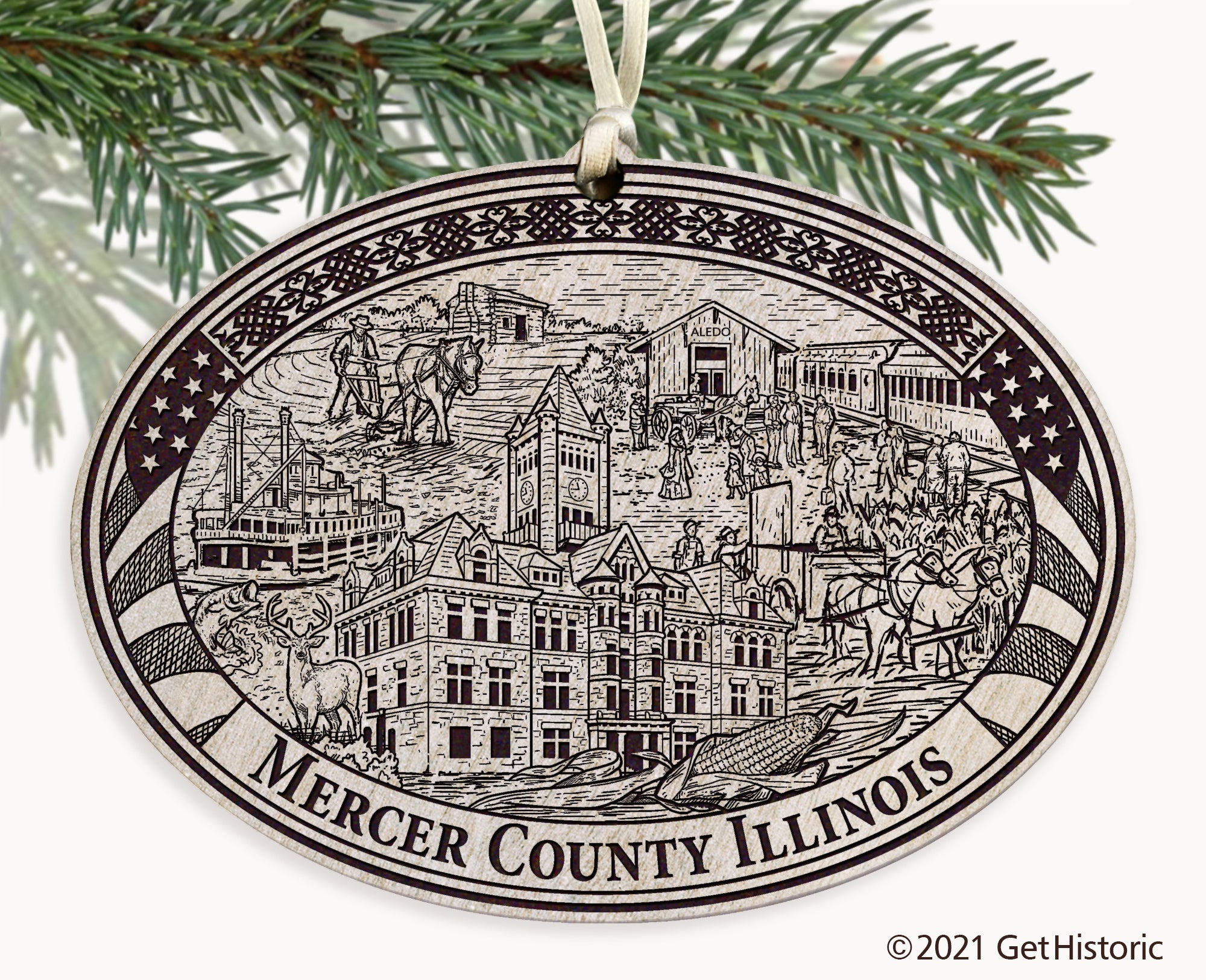 Mercer County Illinois Engraved Ornament