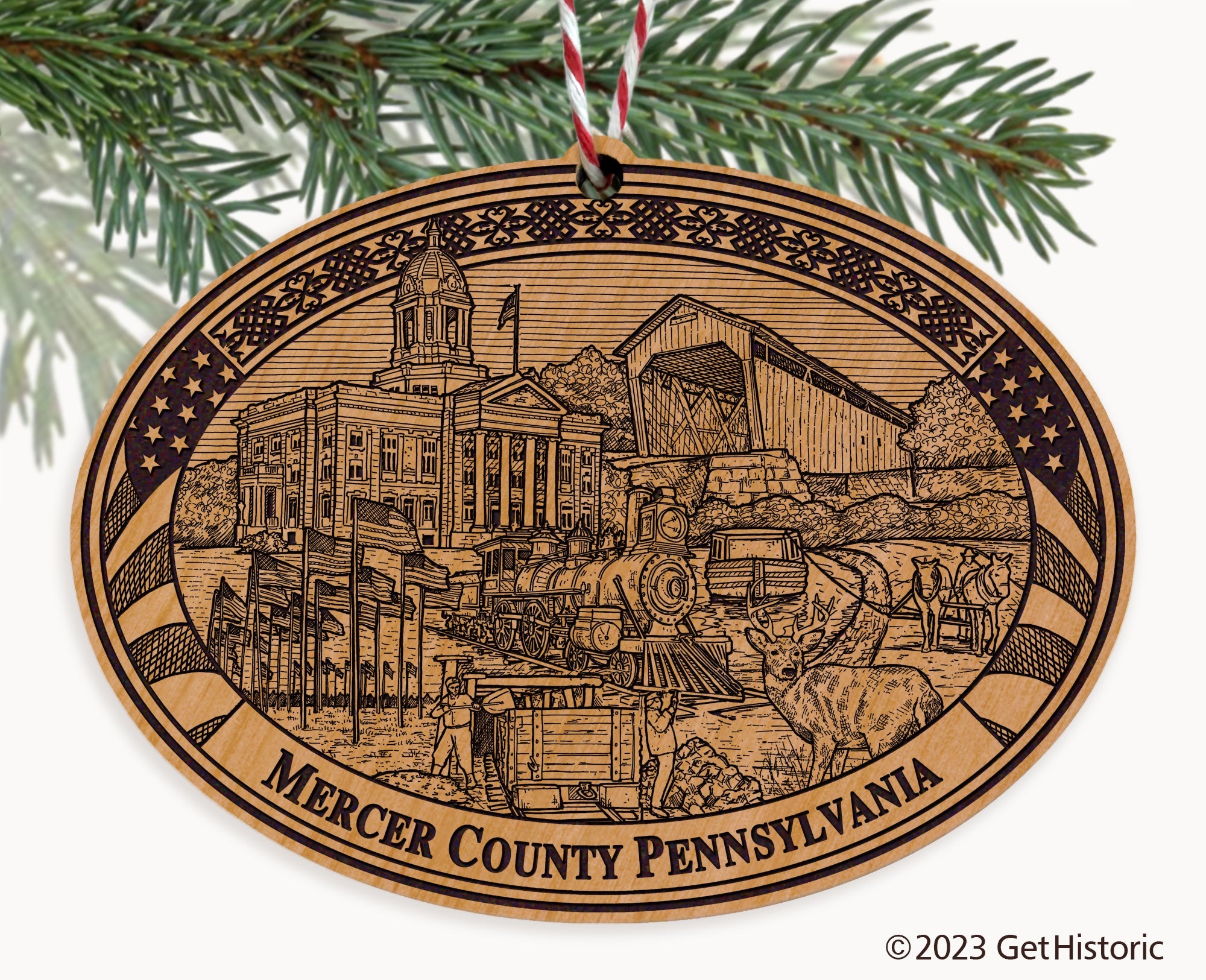 Mercer County Pennsylvania Engraved Natural Ornament