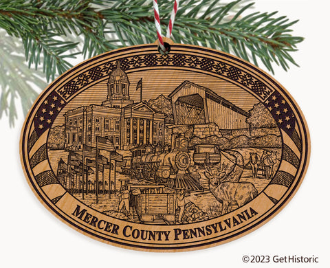 Mercer County Pennsylvania Engraved Natural Ornament
