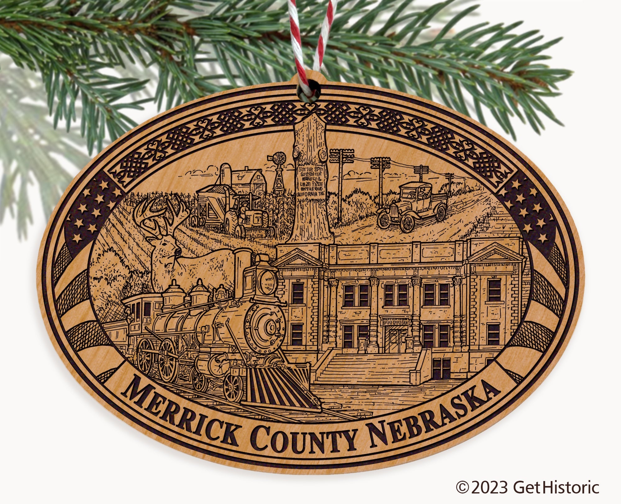 Merrick County Nebraska Engraved Natural Ornament