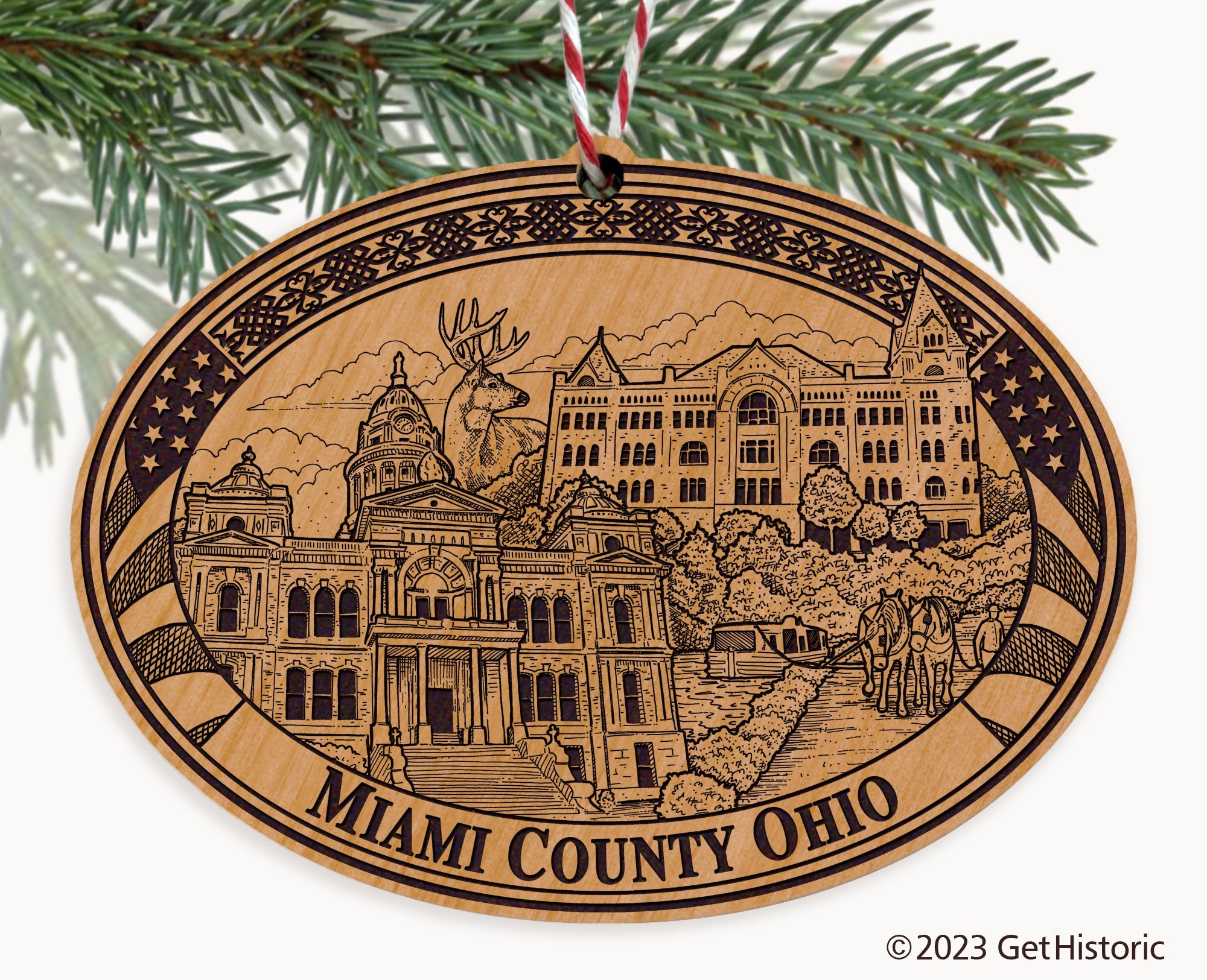 Miami County Ohio Engraved Natural Ornament
