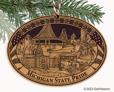 Michigan State Natural Wood Engraved Ornament