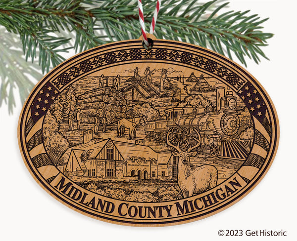 Midland County Michigan Engraved Natural Ornament