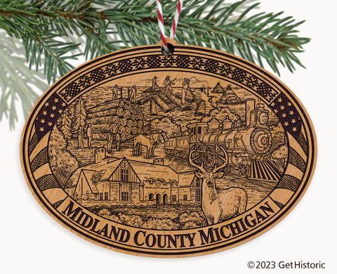 Midland County Michigan Engraved Natural Ornament