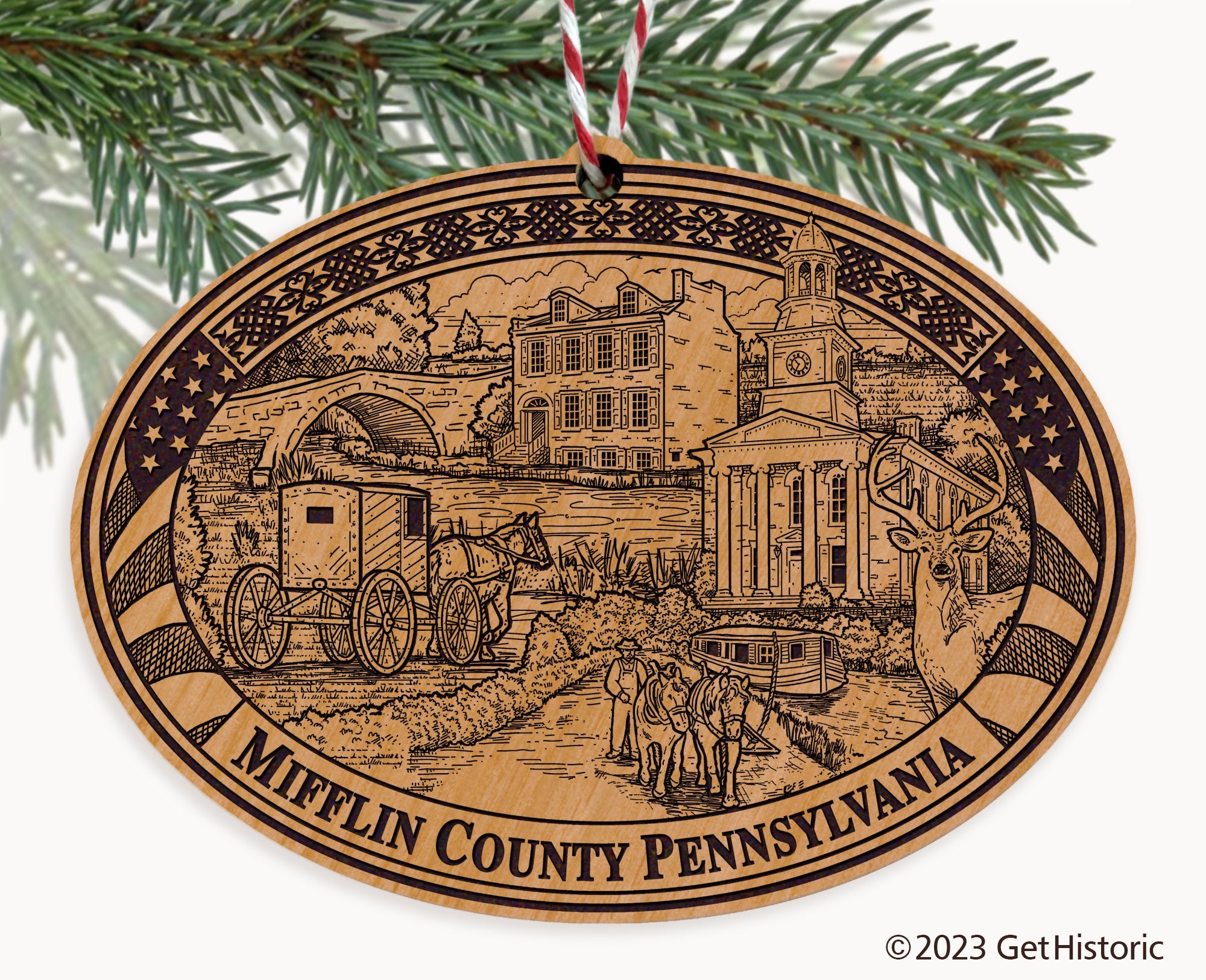 Mifflin County Pennsylvania Engraved Natural Ornament