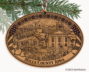 Mills County Iowa Engraved Natural Ornament